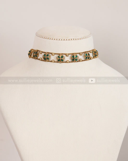 2145 - Sullie Basic Green Flower Choker with Stud