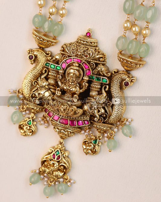 Lakshmi Kemp Premium Mint Beads Long Chain / Haaram with Jhumka