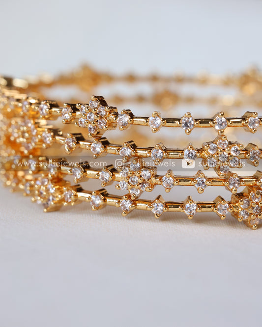 Floral White Stone Bangle - Set of 4