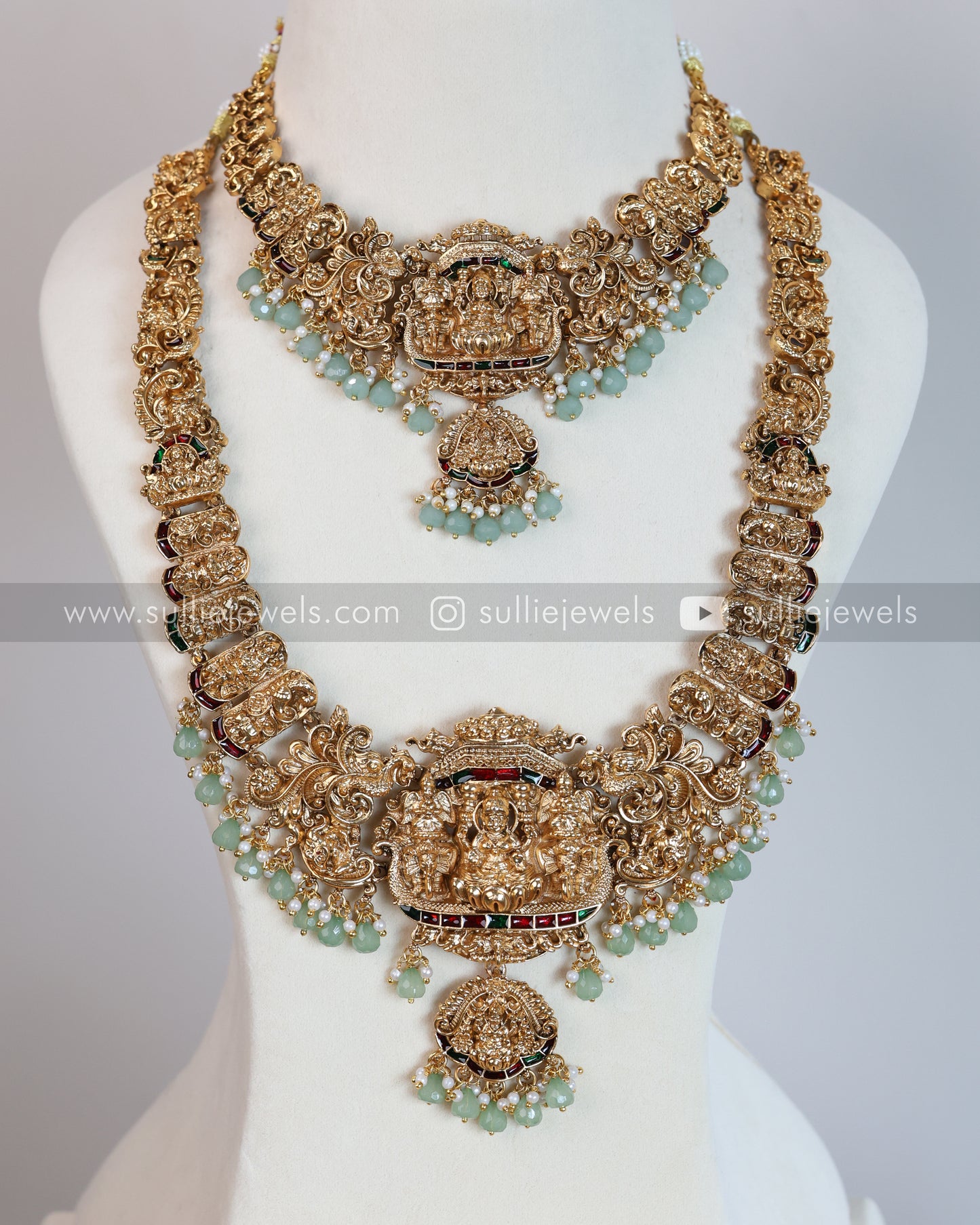 Sullie Basic - Lakshmi Bridal Mint Beads Combo with Tikka ( 4 piece )