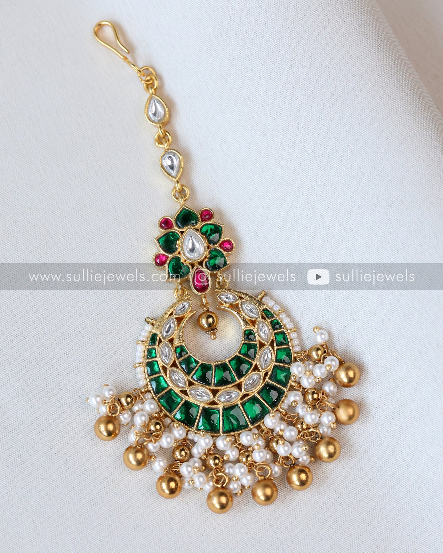 Premium Green Kemp Chandbali Tikka