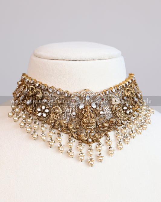 Premium Lakshmi Antique Stone Bridal Choker with Earrings