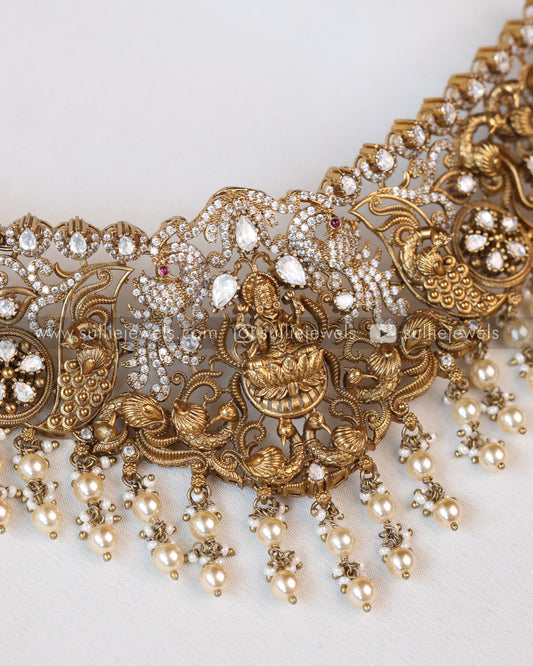Premium Lakshmi Antique Stone Bridal Choker with Earrings