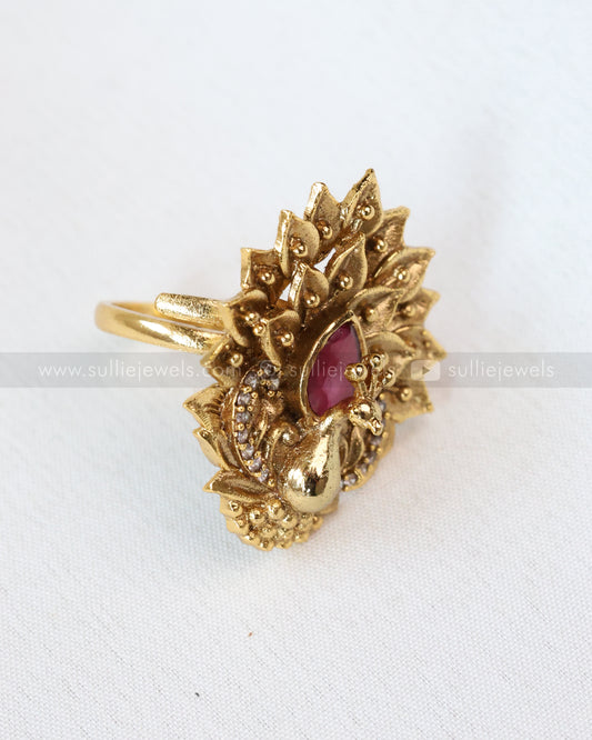 R28 - Ruby 3D Peacock Adjustable Ring