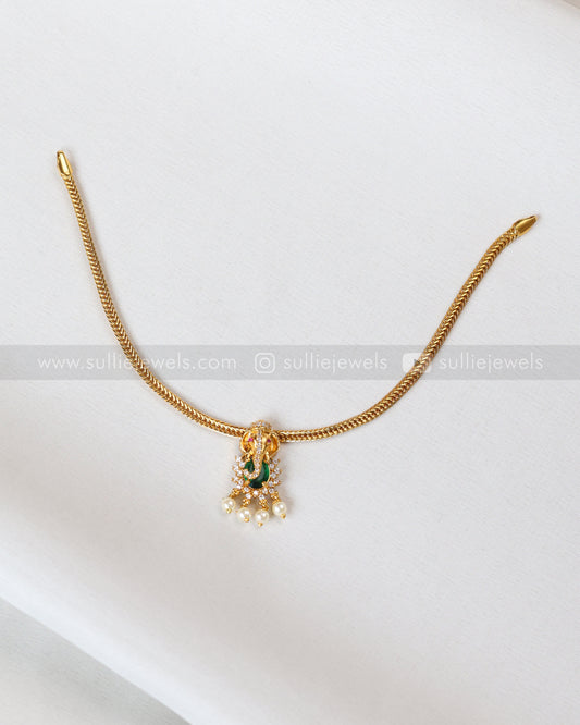 2141 - Ganesh Green Stone Minimal Choker with Stud