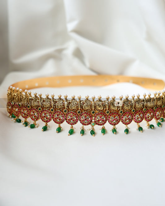 Peacock Premium Hip Belt - Gold/Green Beads