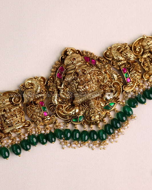 Premium Goddess Bridal Hipchain with Green Beads