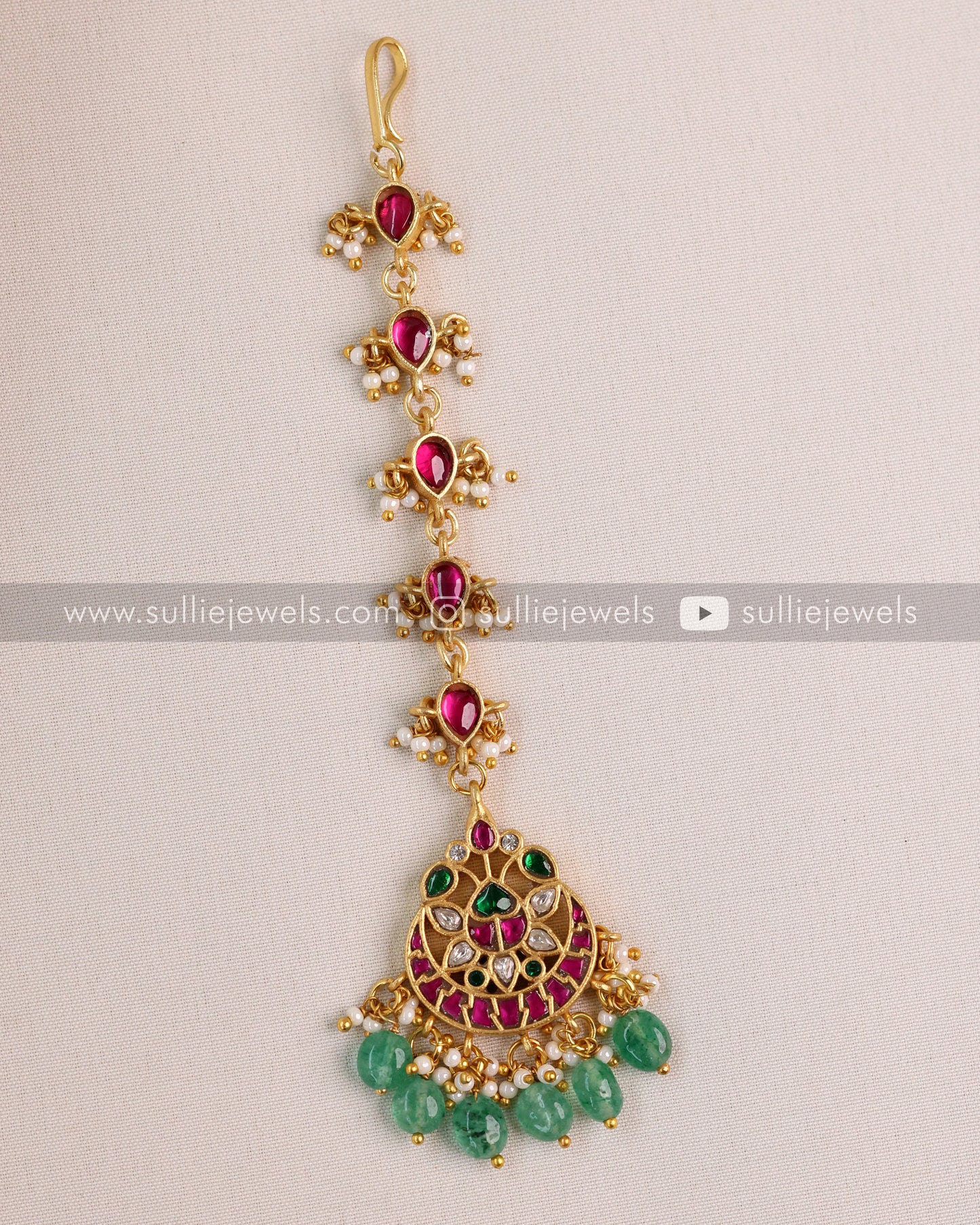 Premium Kundan Chandbali Tikka with mint beads
