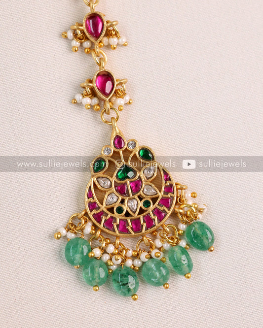 Premium Kundan Chandbali Tikka with mint beads