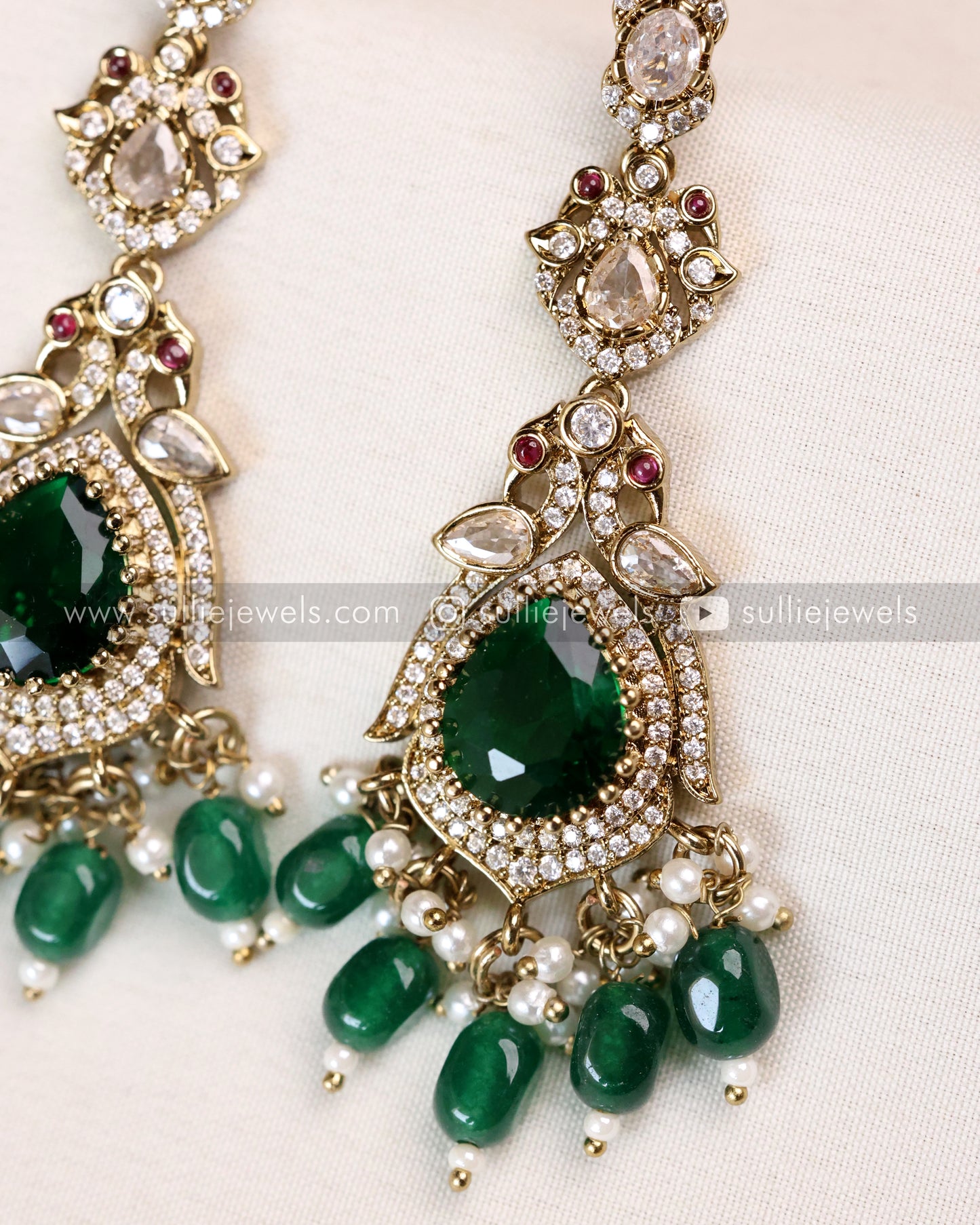 Victorian Polki Broad Choker with Earrings - Green