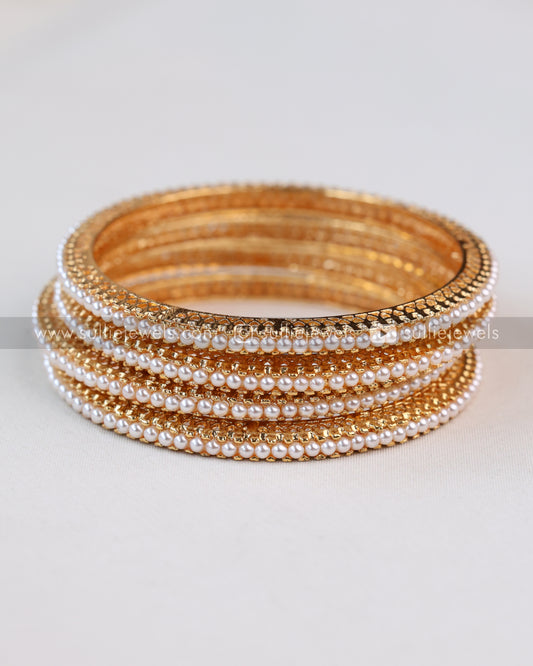 Premium Pearl Gold Bangles - Set of 4