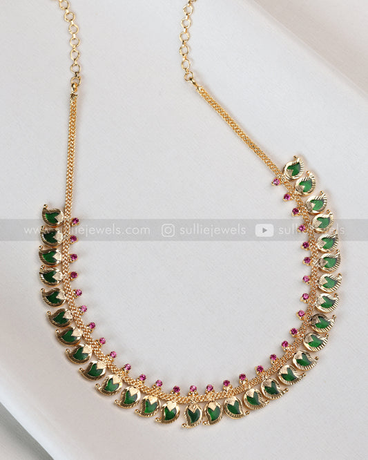 3929 - Gold Plated Nagapadam - Palakka Midlength Necklace