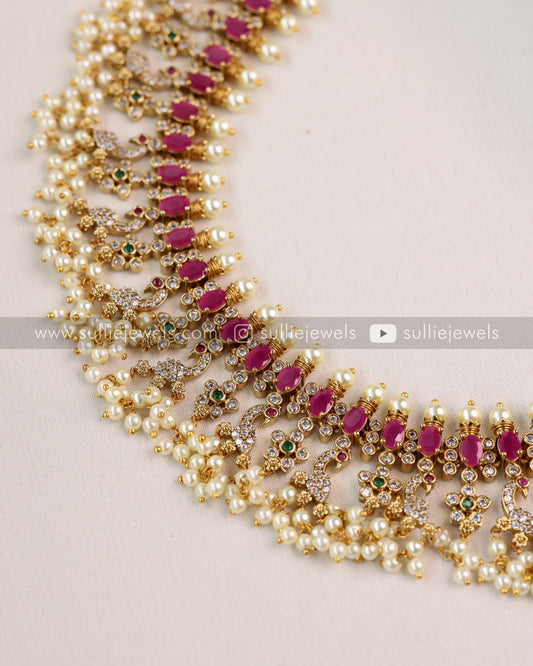 Peacock Guttapusalu Premium Dark Pink Hipchain - Short width / Long width