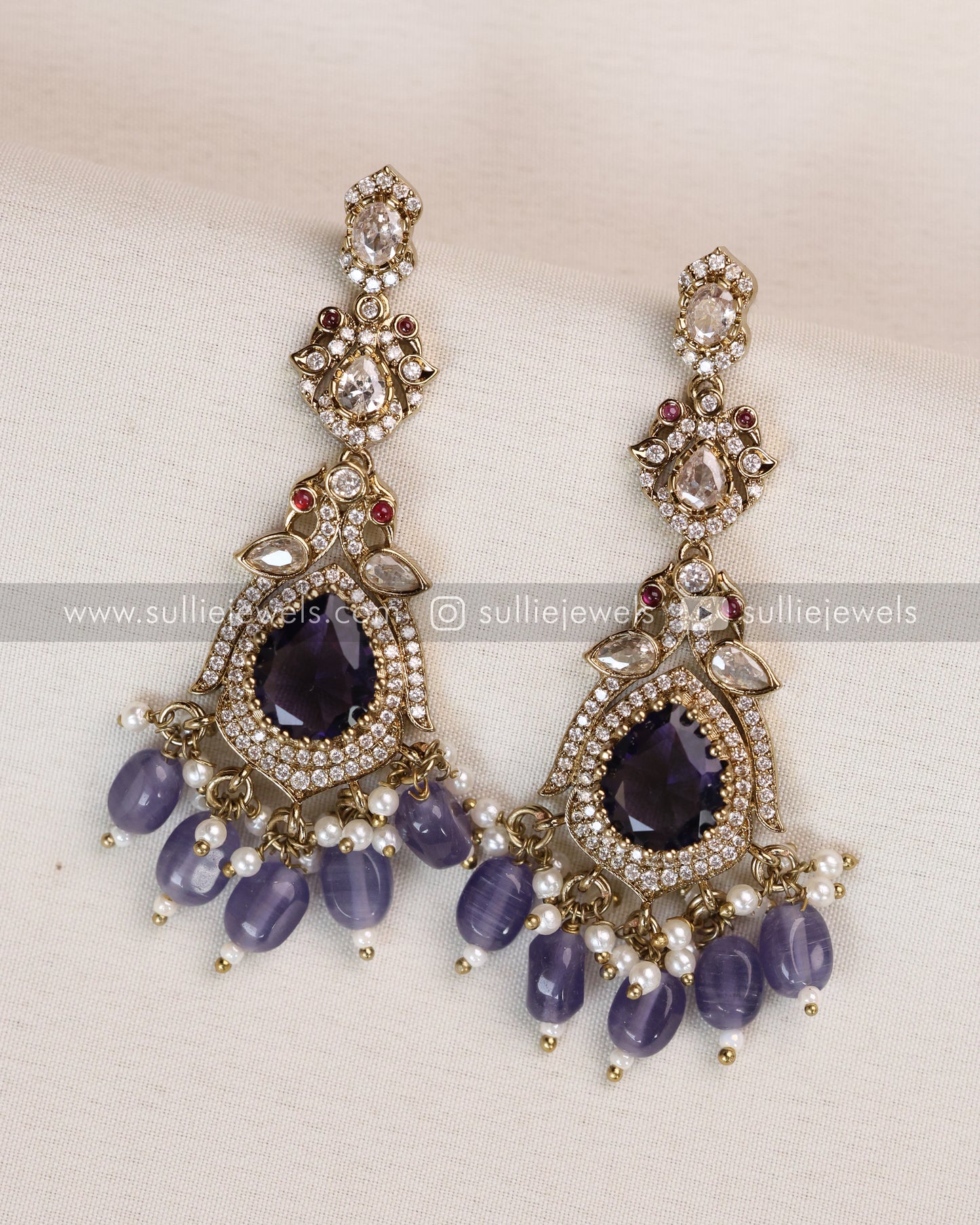 Victorian Polki Broad Choker with Earrings - Violet