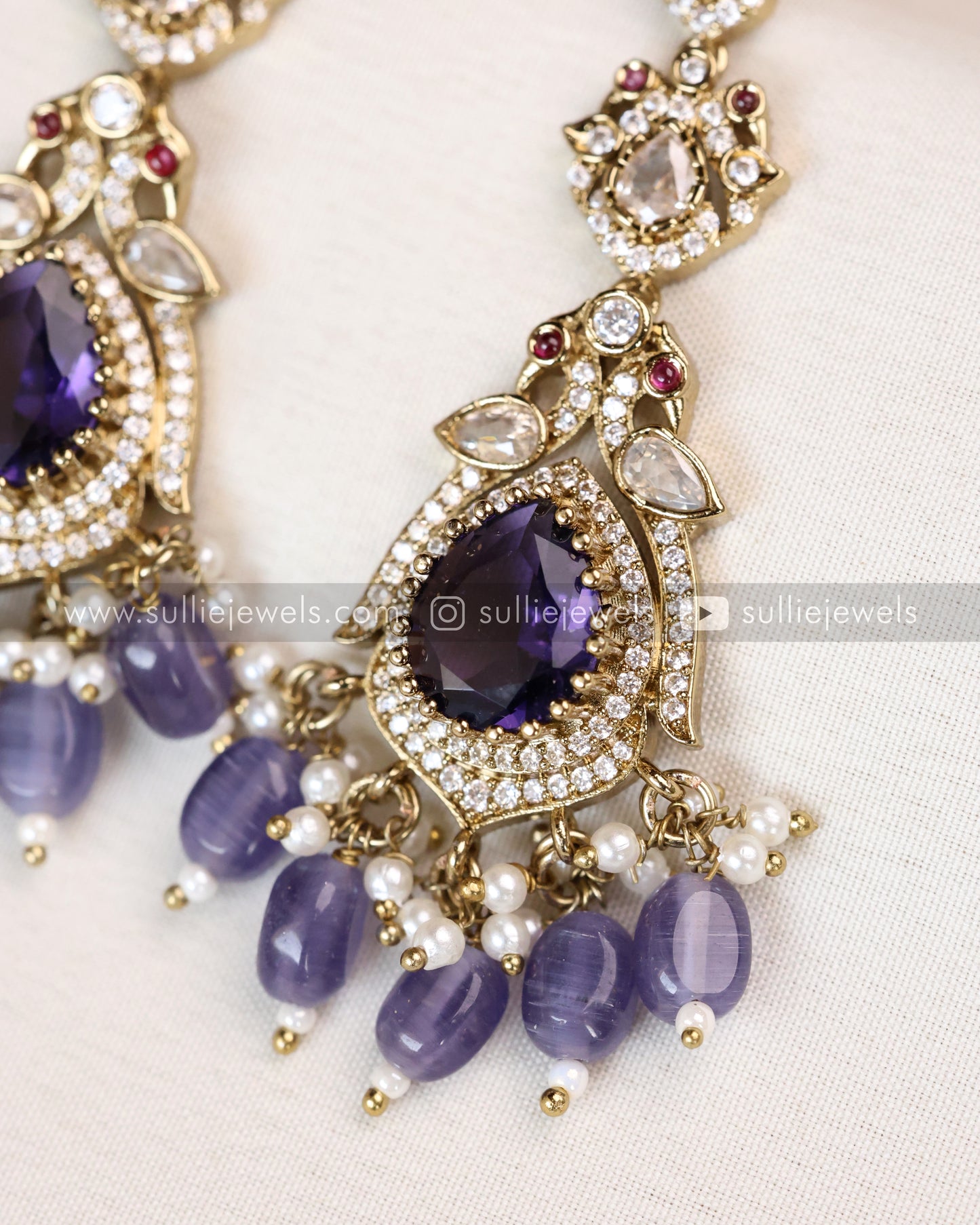 Victorian Polki Broad Choker with Earrings - Violet