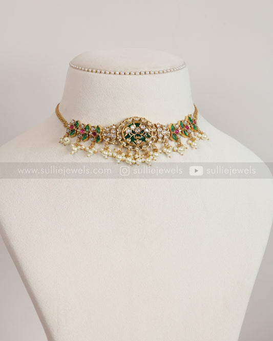 Kundan Inlay Premium Choker / Necklace with Earring