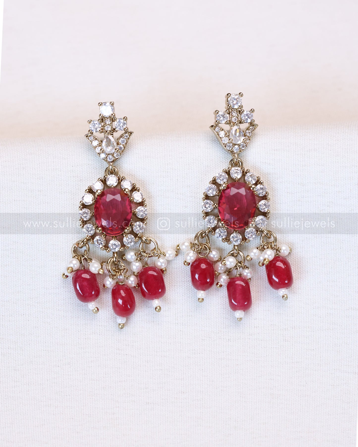 2102 - Premium Wine Red Heavy Choker with Earrings