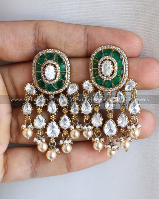 Victorian Premium Polki Earring - Emerald