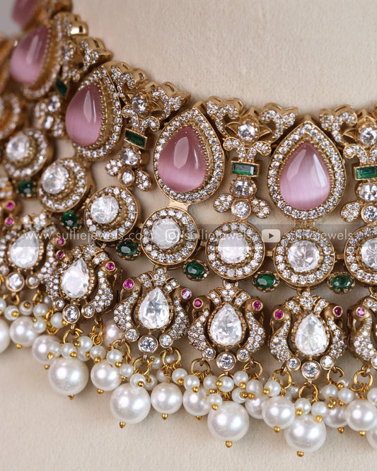 Moissanite Kundan Bridal Heavy Choker with Jhumka & Tikka