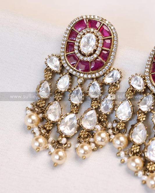 Victorian Premium Polki Earring - Ruby