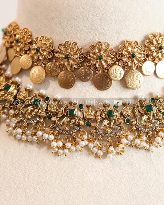 Green Elephant & Flower Coin Layered Combo ( 4 piece )