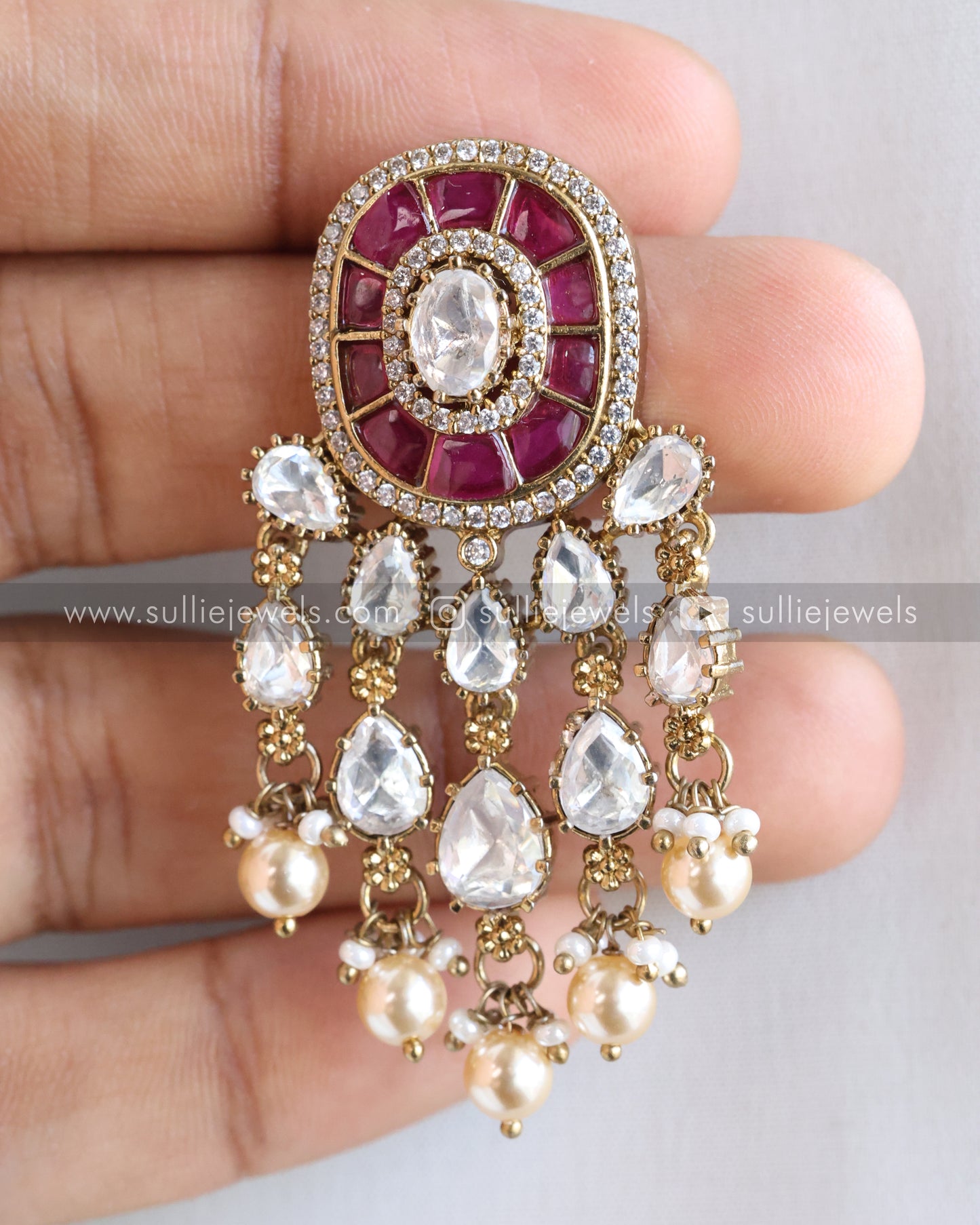 Victorian Premium Polki Earring - Ruby