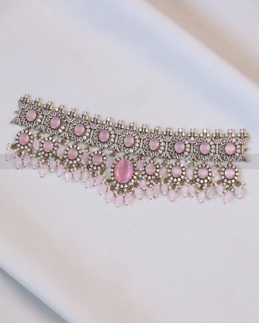 2101 - Premium Pastel Pink Heavy Choker with Earrings
