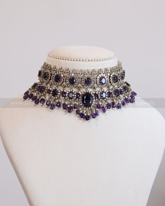 2105 - Premium Navy Blue Heavy Choker with Earrings