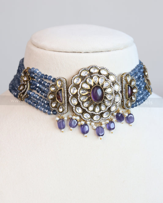 Victorian Violet Beads Choker with Earring