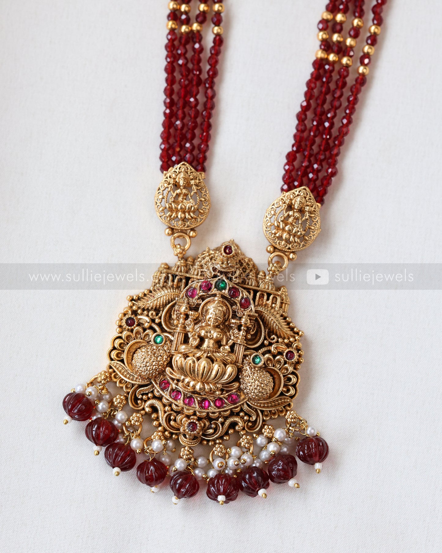 7161 - Sullie Basic - Goddess Pendant Red Haram with Jhumka