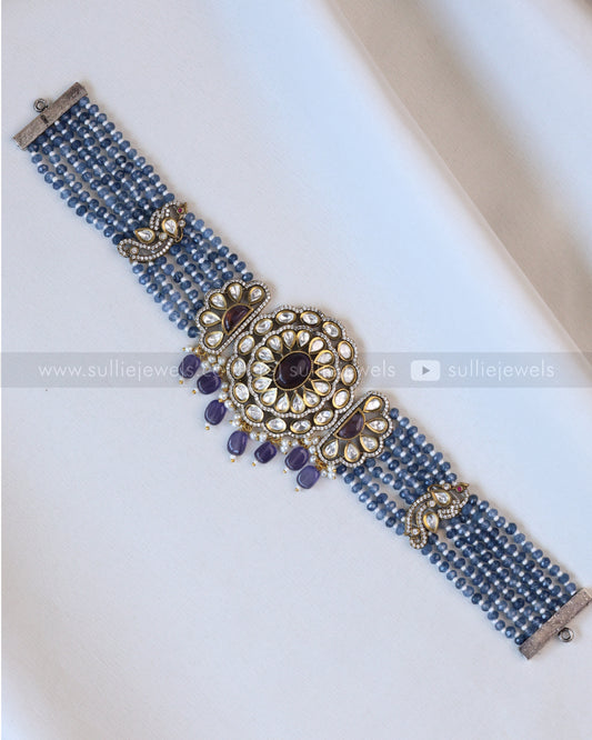 Victorian Violet Beads Choker with Earring