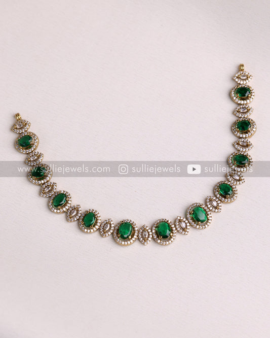 Premium Emerald AD Victorian Layered Necklace Combo - Green