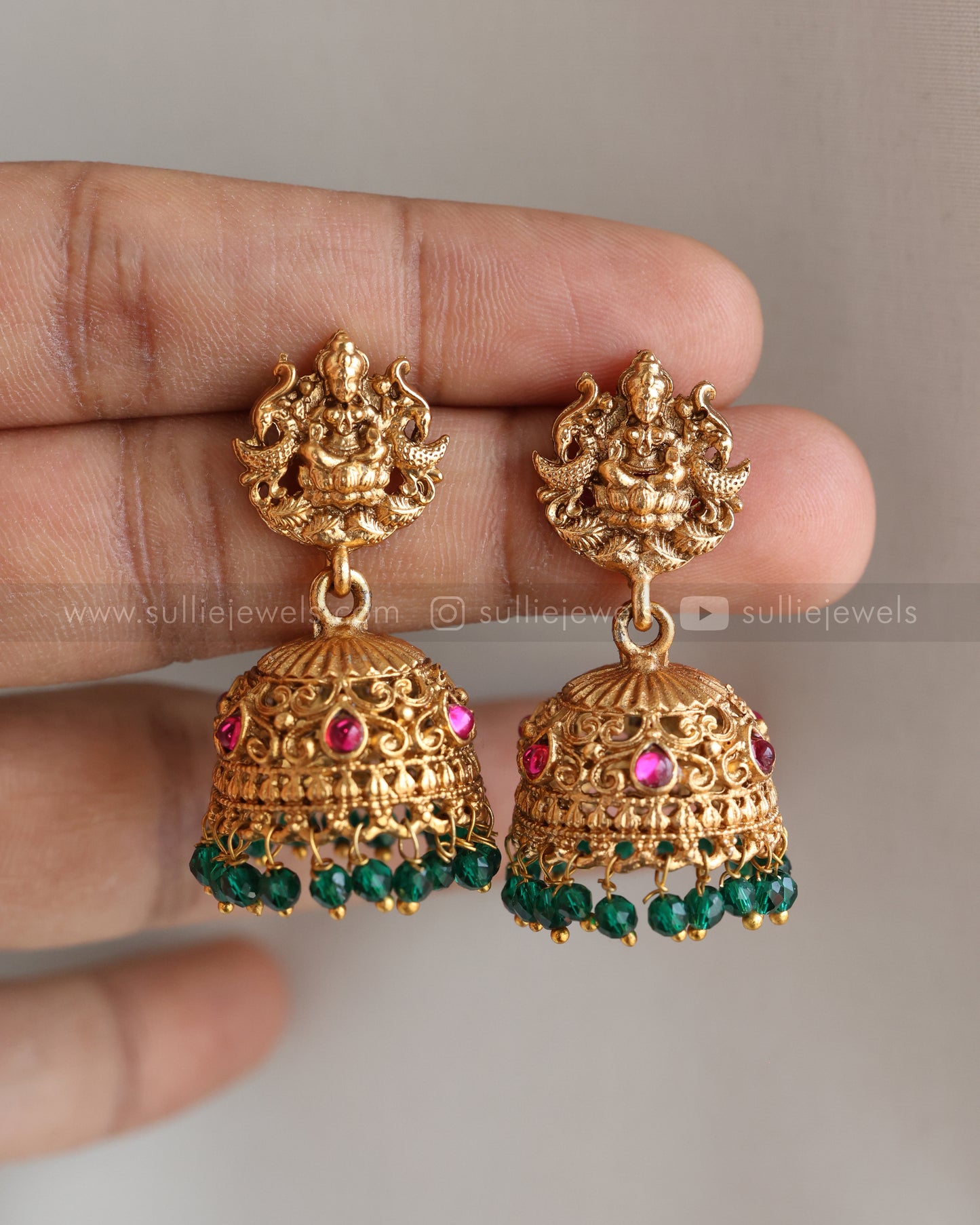 7162 - Sullie Basic - Goddess Pendant Green Haram with Jhumka