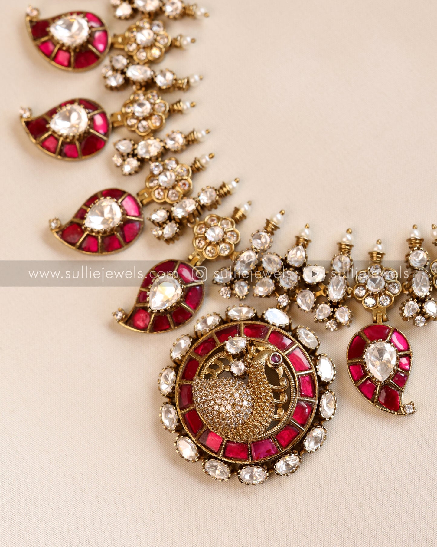 Moissanite Peacock Ruby Premium Necklace with Stud