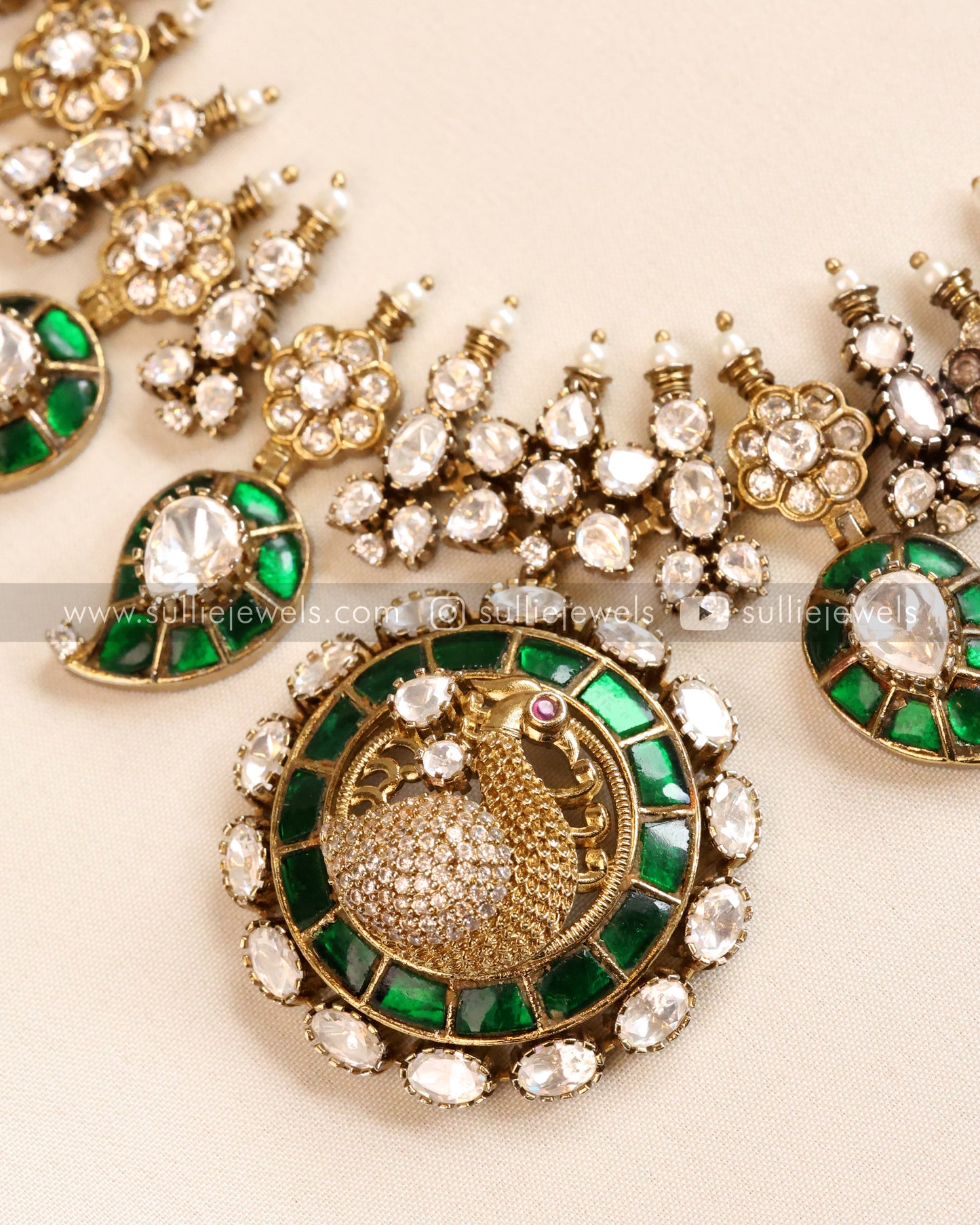 Moissanite Peacock Emerald Premium Necklace with Stud