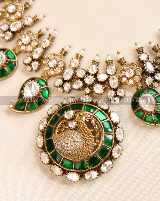 Moissanite Peacock Emerald Premium Necklace with Stud