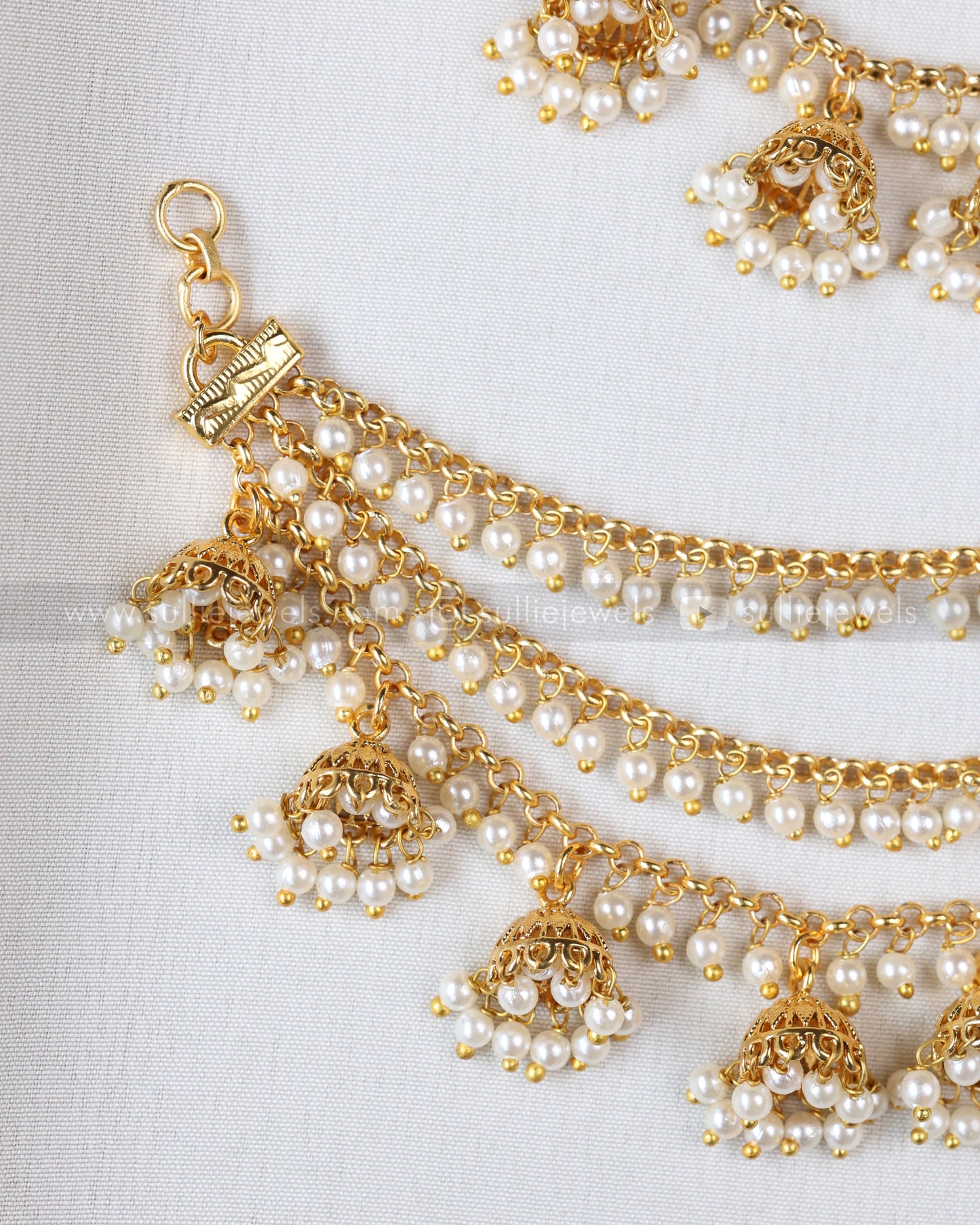 097 - Premium Three Layer Pearl Jhumka Ear Chain
