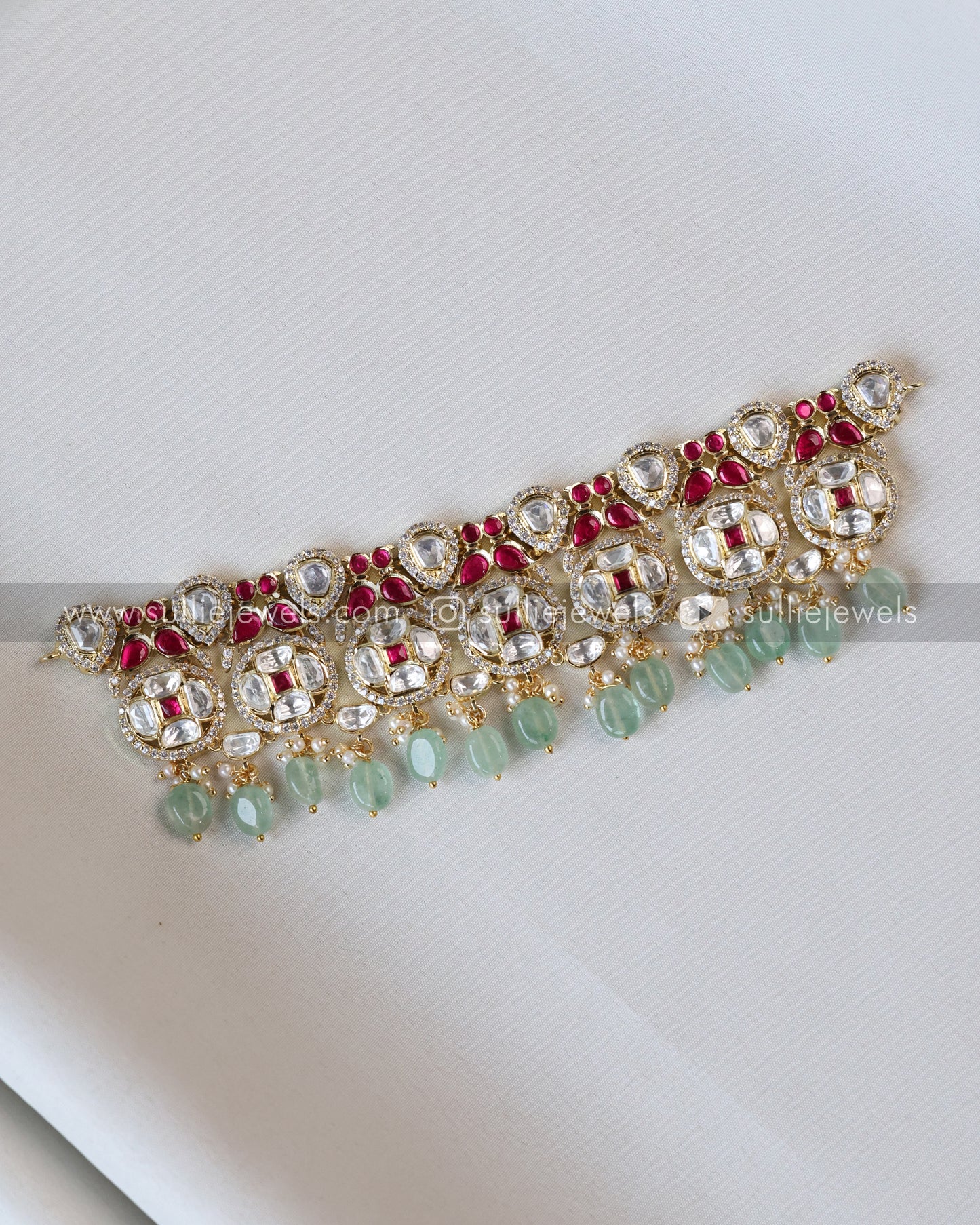 Polki Premium Stone with Mint Beads Choker with Earring