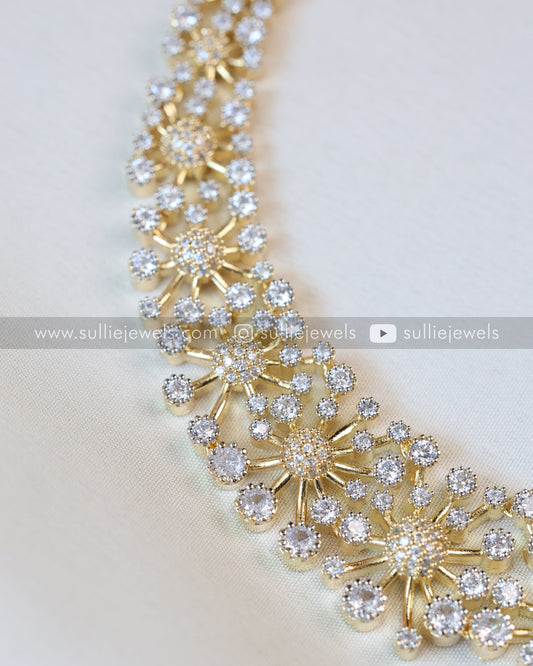 Floral AD Gold Necklace with Earrings