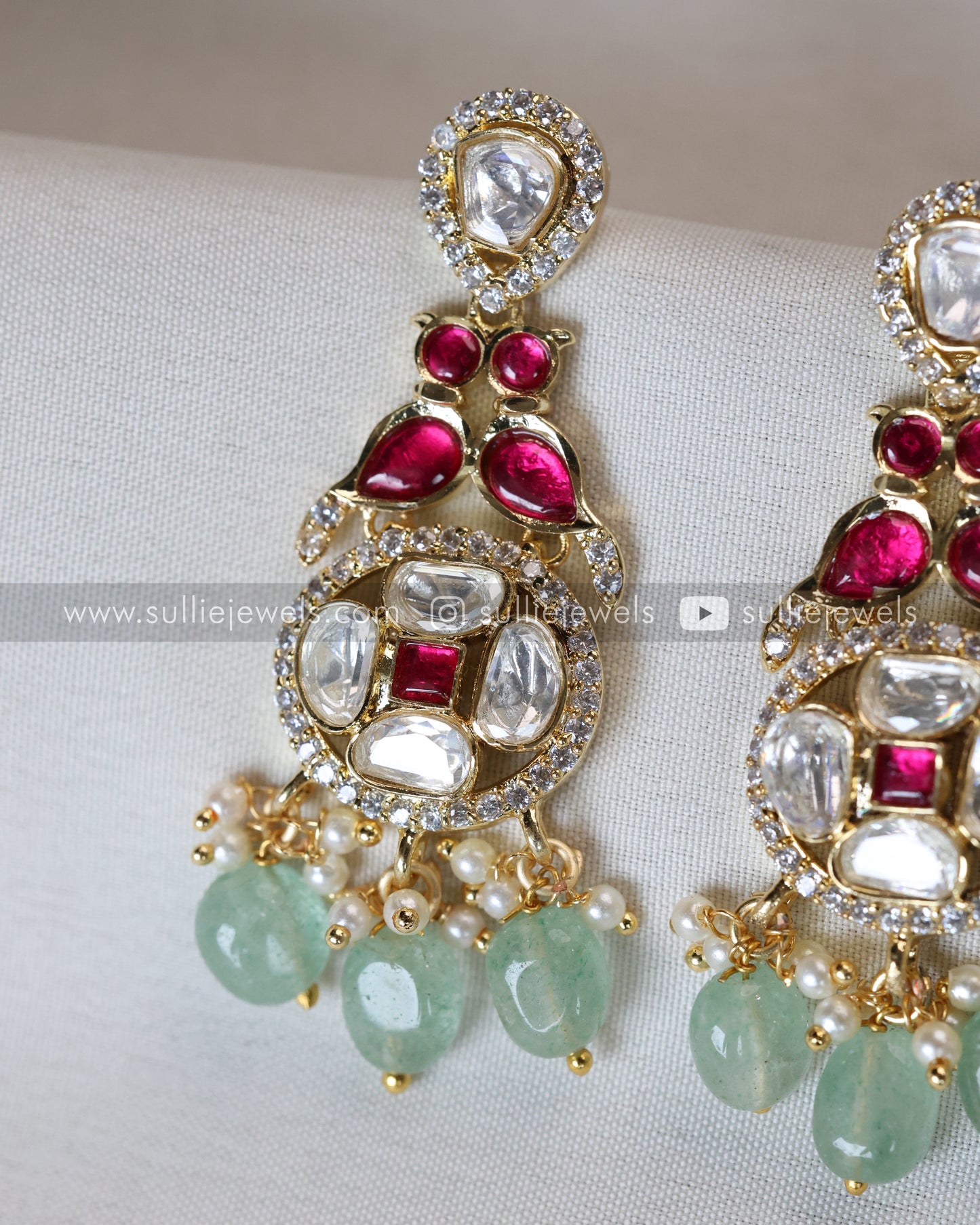 Polki Premium Stone with Mint Beads Choker with Earring