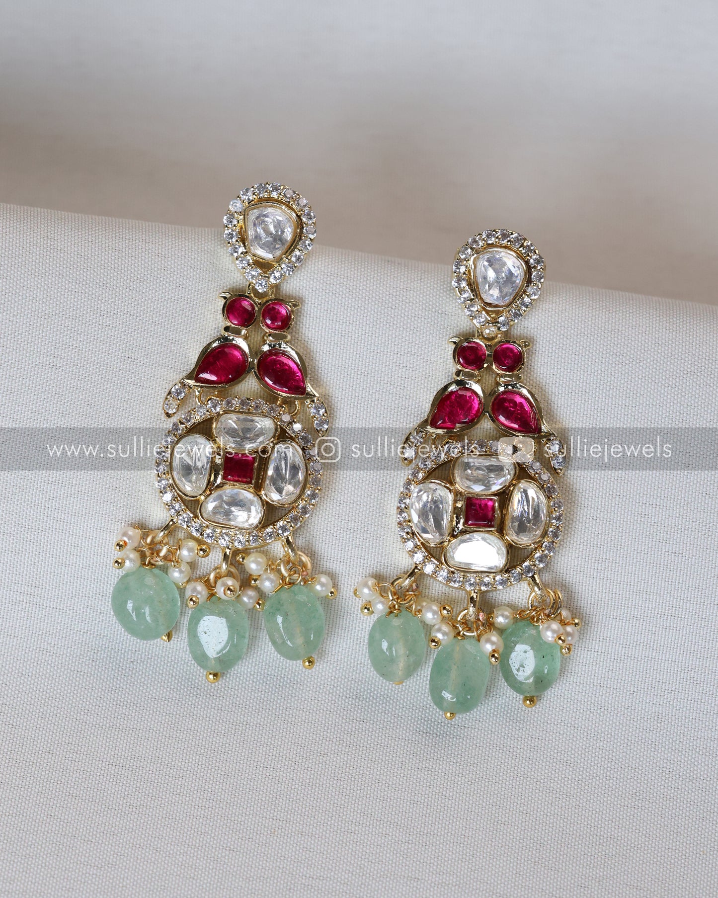 Polki Premium Stone with Mint Beads Choker with Earring