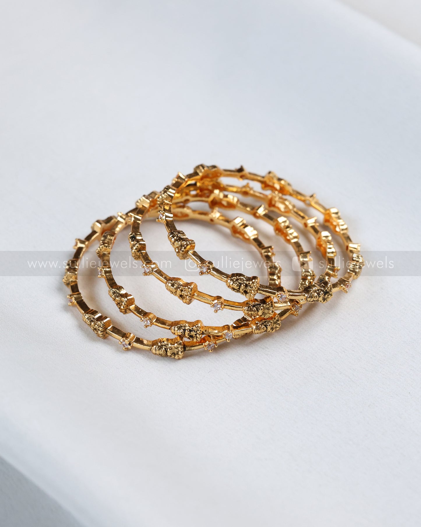 Lakshmi Coral & White Stone Bangle Combo - Set of 6 Bangles