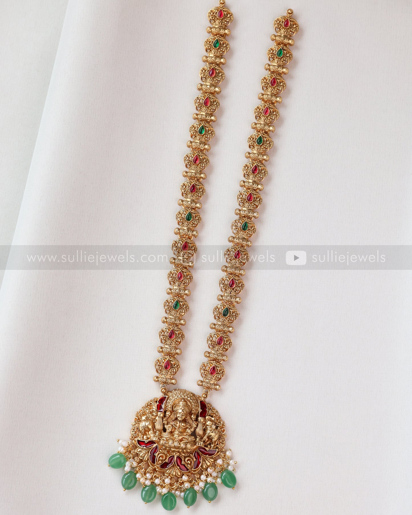 Sullie Basic - Goddess Pendant with Mint Beads Long chain / Haaram and Jhumka
