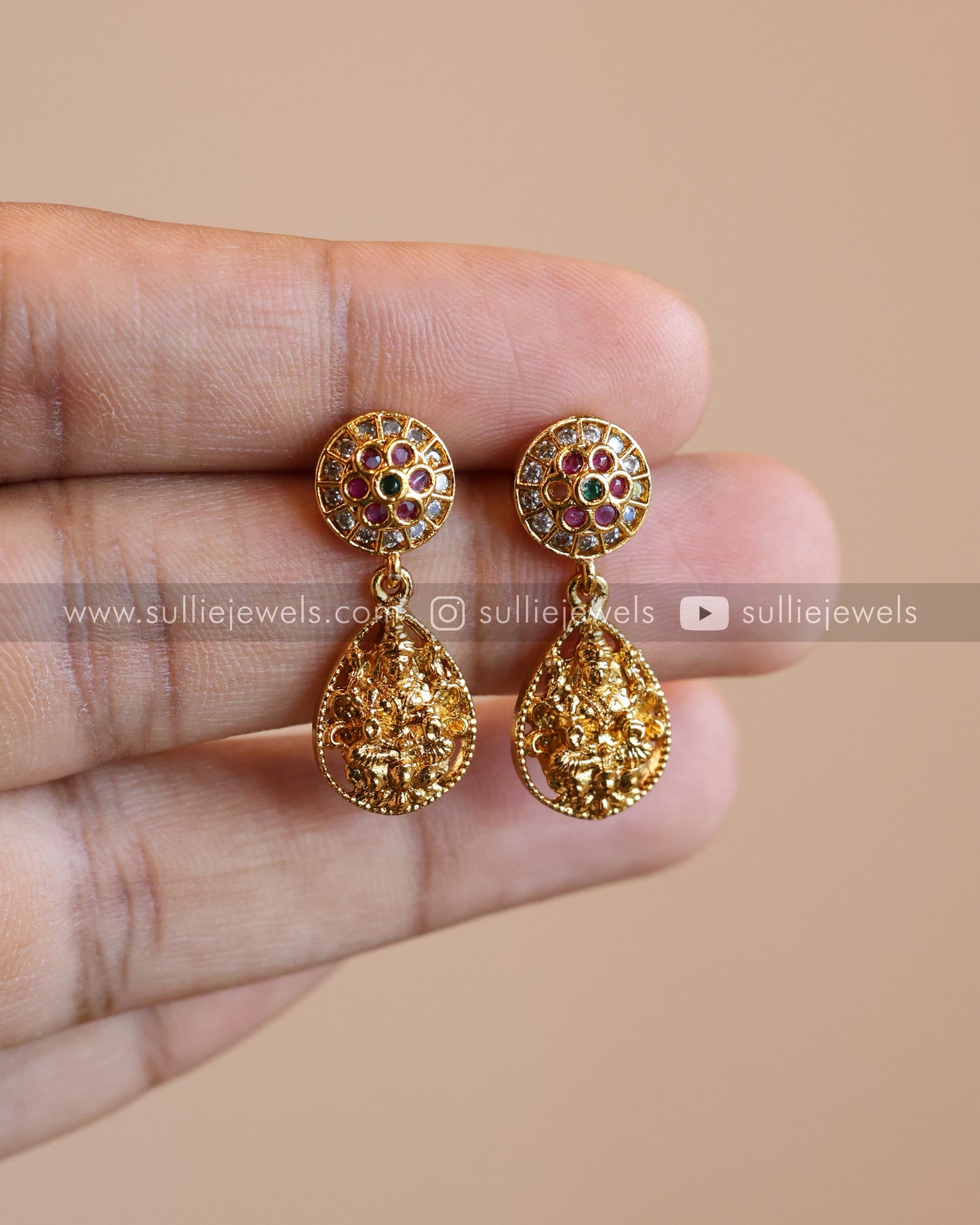 Lakshmi Gold & Stone Coin Necklace with Earring
