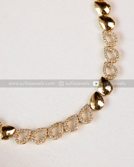 Gold & Diamond Raindrop Necklace with Stud