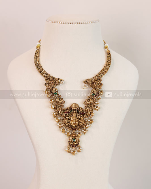3693 - Sullie Basic Lakshmi Hasli Necklace with Gold Beads and Earrings