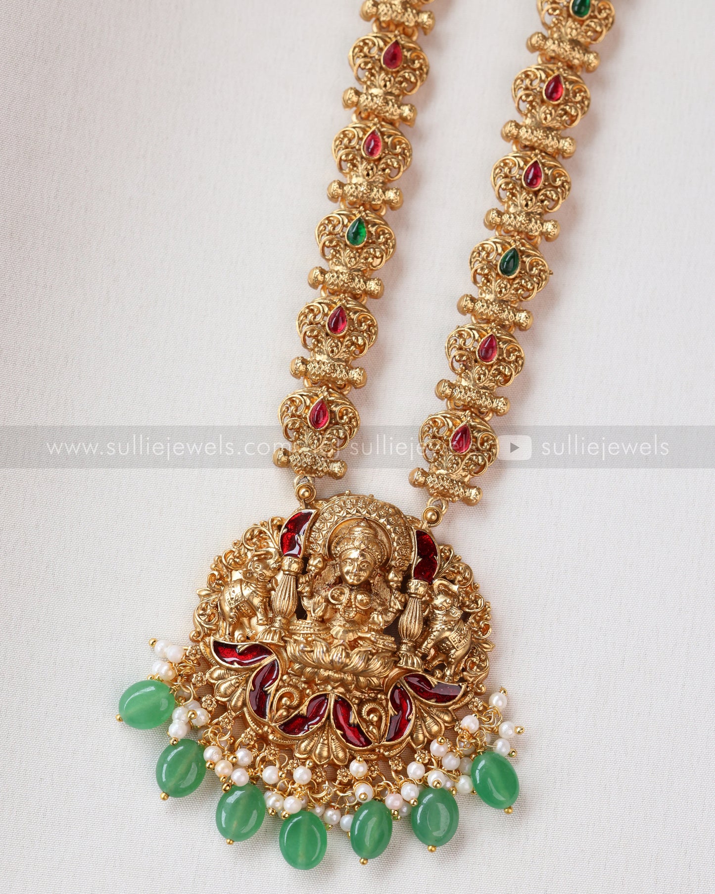 Sullie Basic - Goddess Pendant with Mint Beads Long chain / Haaram and Jhumka