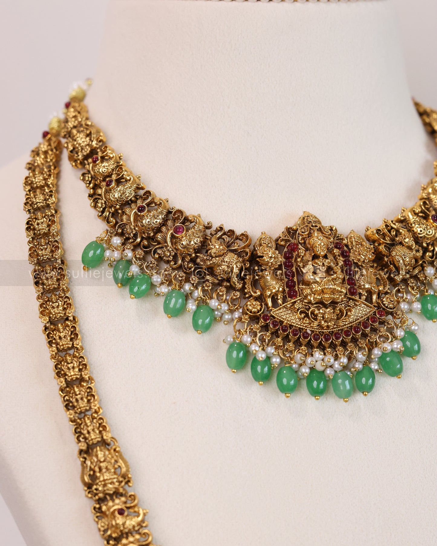 843 - Sullie Basic - Lakshmi Elephant Bridal Mint Beads Combo ( 3 piece )