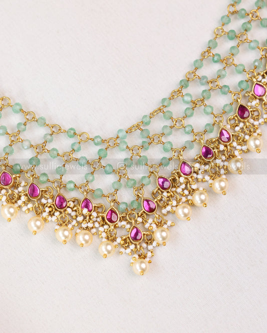 3632 - Jadau Kemp Premium Onyx Layered Haaram with Pearls