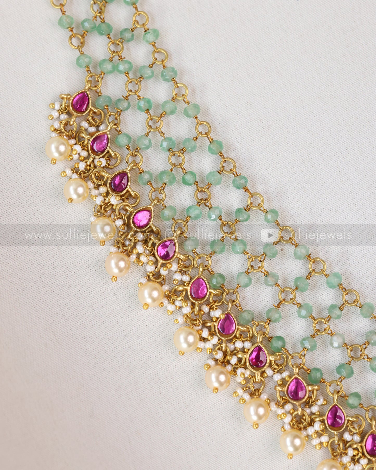 3632 - Jadau Kemp Premium Onyx Layered Haaram with Pearls